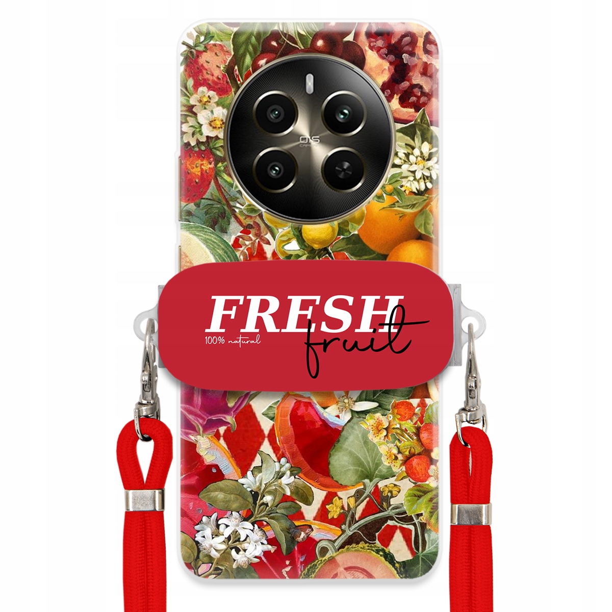 Puzdro pre Realme 13 4G Červené Crossbody vodítko držiak Fresh Fruit Ovocné