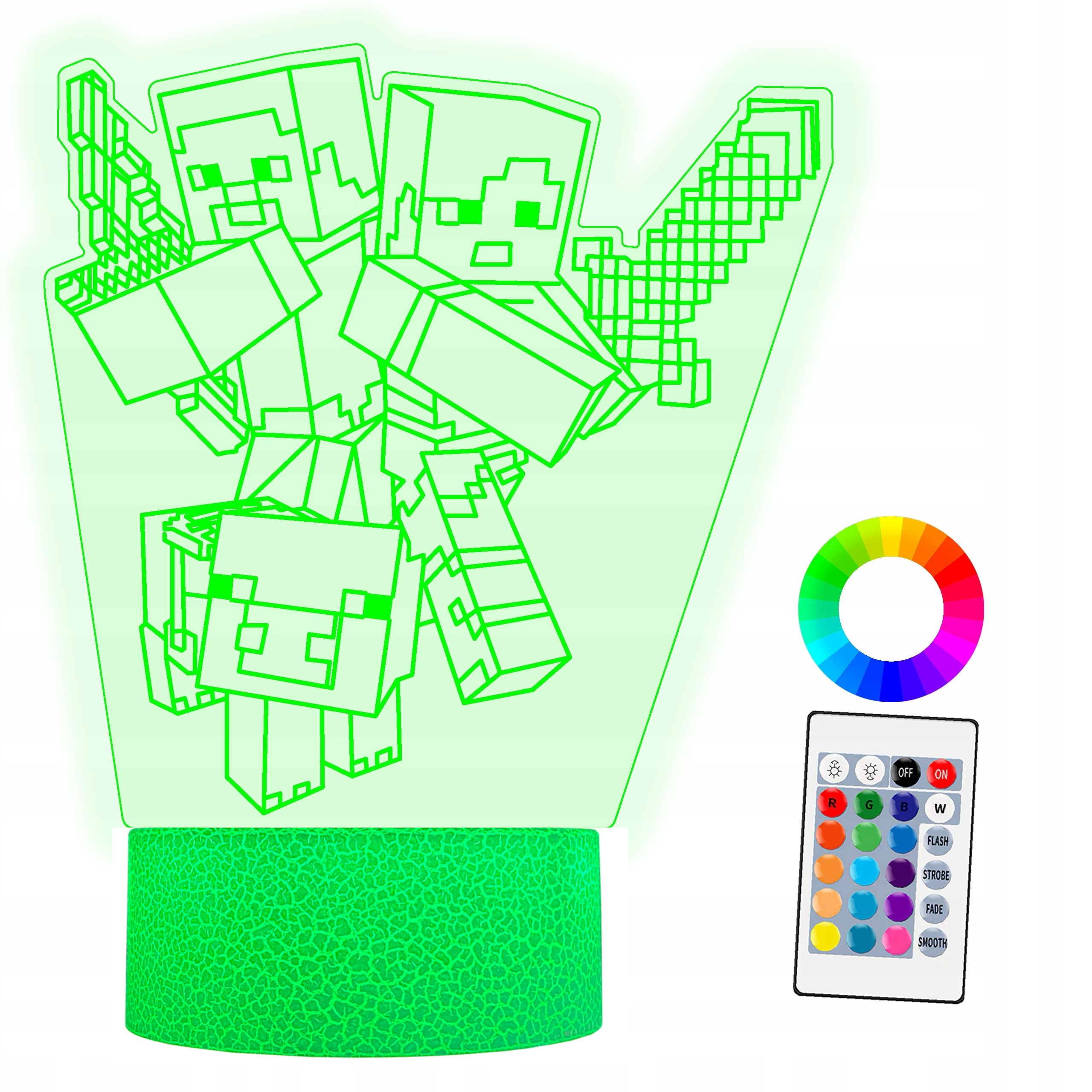 LAMPKA NOCNA LED 3D Minecraft 16 kolorów + Pilot