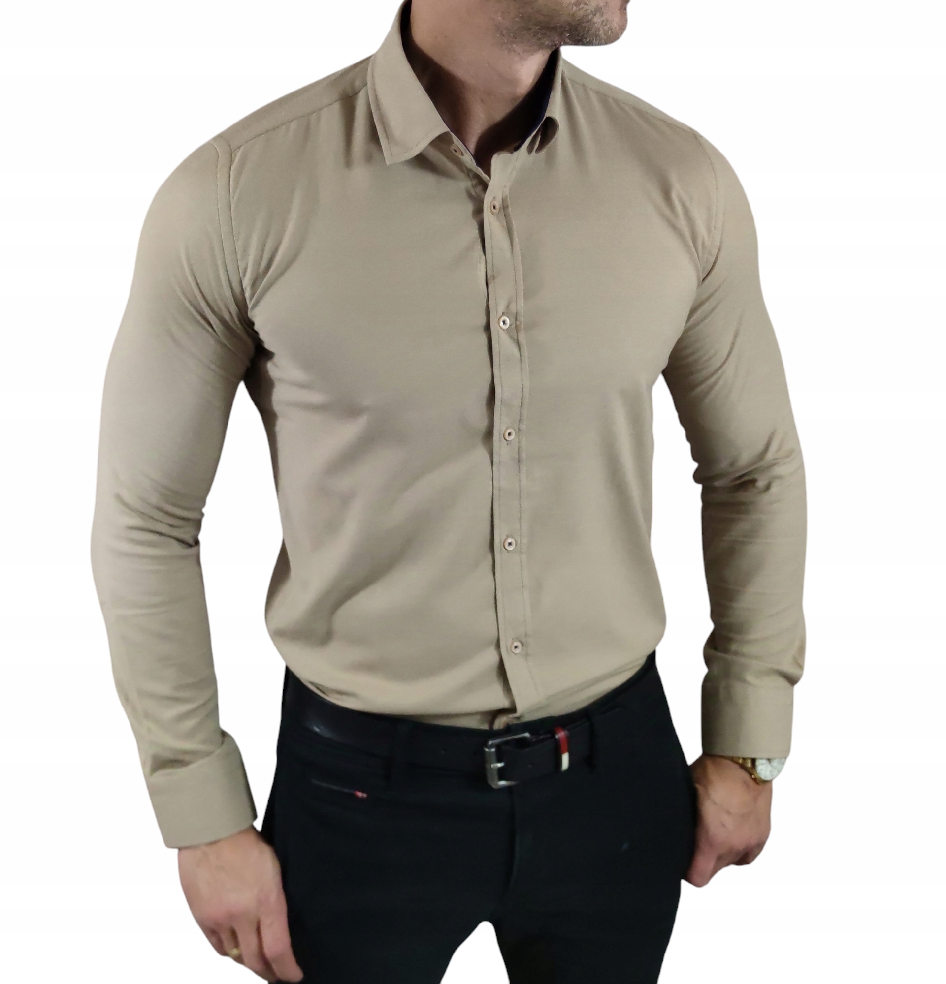 Neformální košile slim fit klasická oxfordová struktura béžová EGO03 3XL