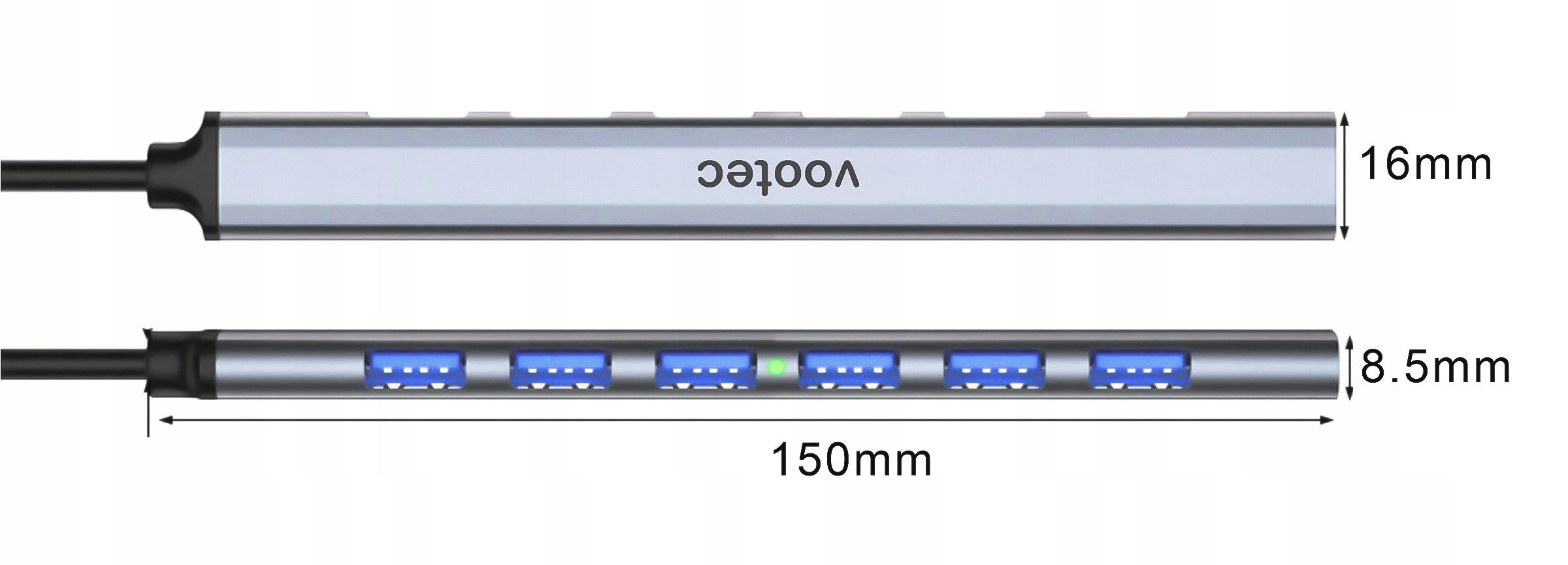 HUB USB 3.0 Rozdzielacz Rozgałęźnik 7 Portów 7x USB Slim 7w1 Smukły Vootec Producent Vootec