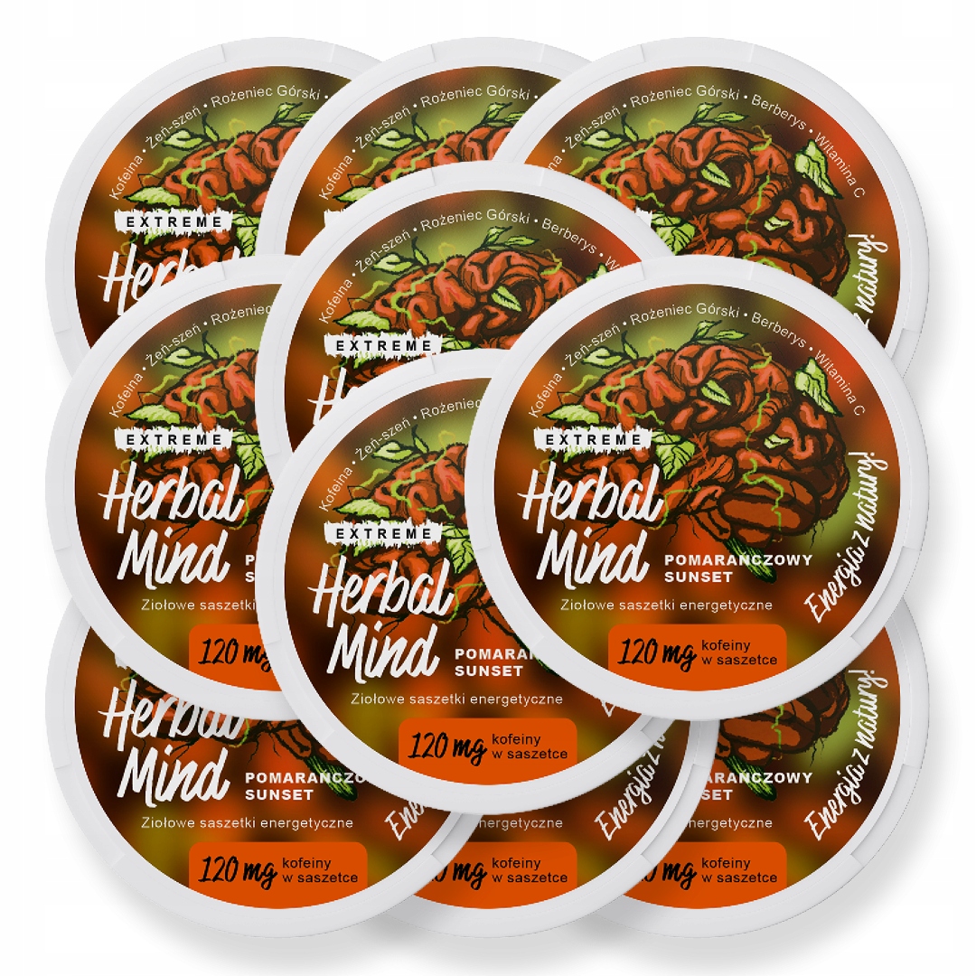 Sáčky s kofeinem HerbalMind Pomerančový Sunset 10 ks silné snusy 120 mg