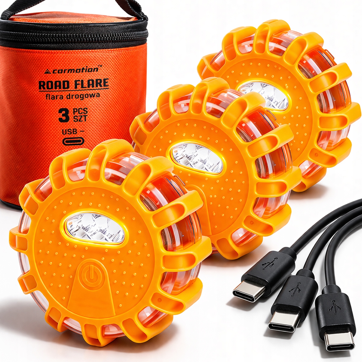3x Flara Led výstražná lampa Kohout Disk Magnet Akumulátor Usb Vodotěsný