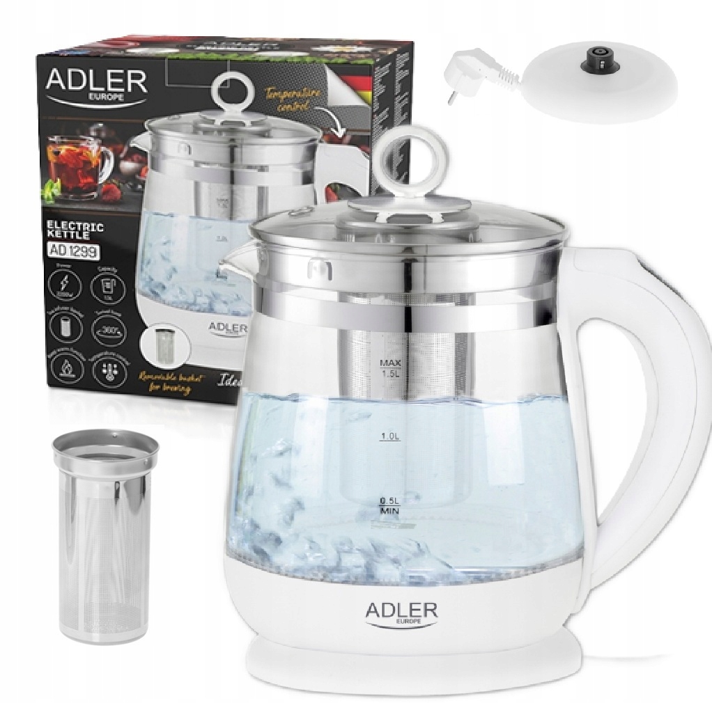 Skleněná rychlovarná konvice s regulací teploty a Led AD1299 2200W 1,5L