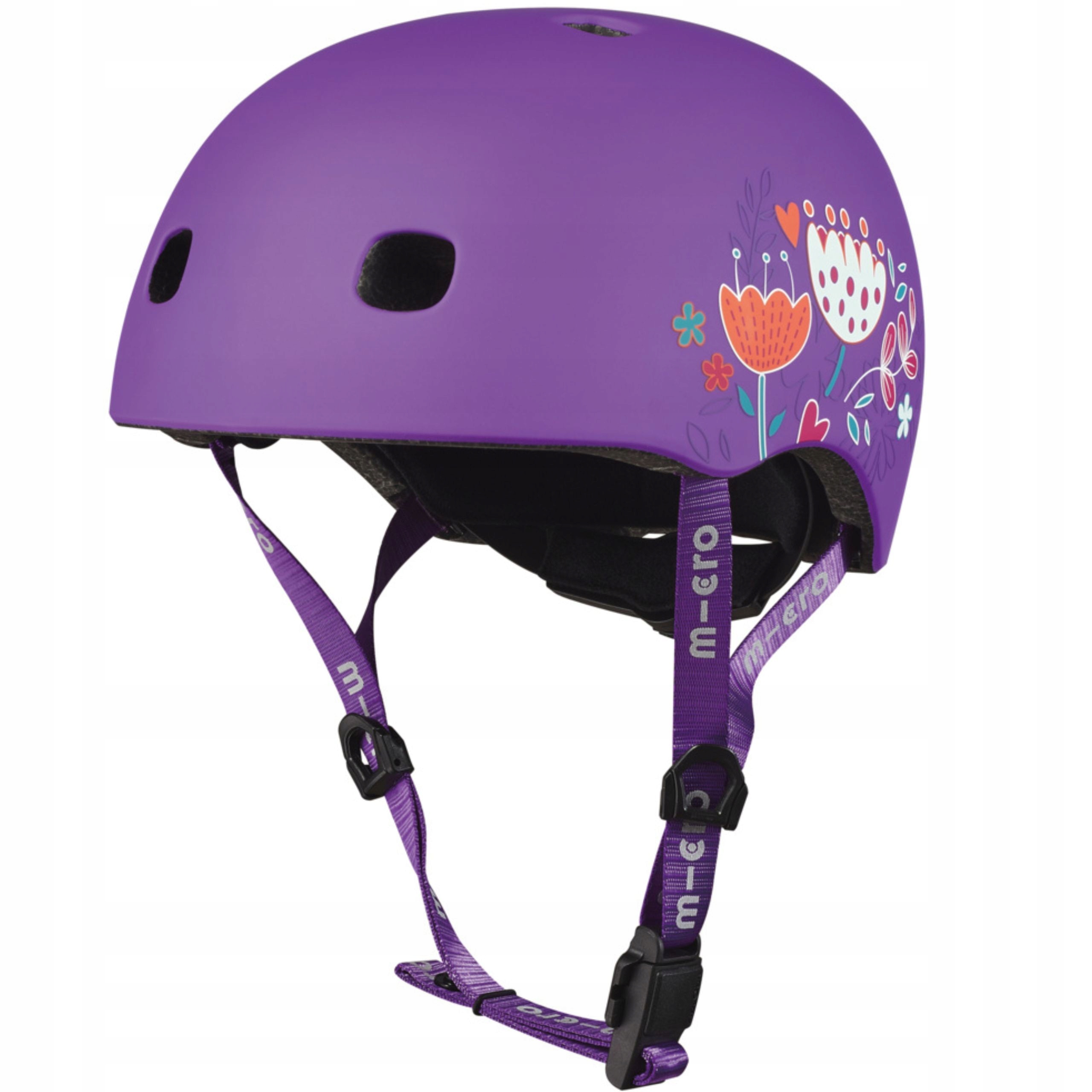 Фото - Мотошолом Micro Kask Dziecięcy na Hulajnogę i na Rower Regulowany  Fiolet w Kwiaty S 12 m + 