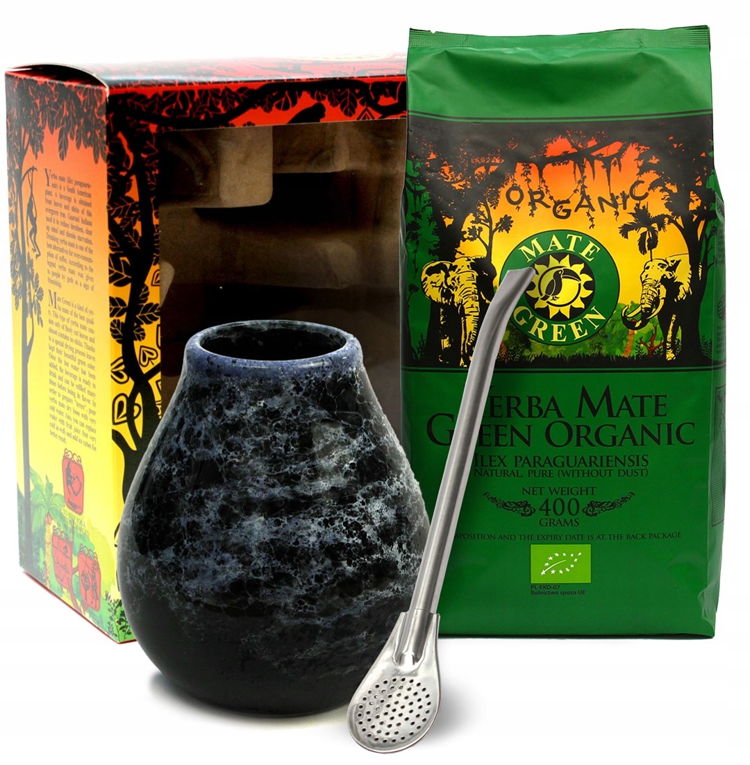 Organic mate green sada yerba mate bio 400 g, matero (náhodný vzor), bomby