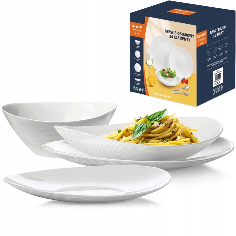 Komplet Zestaw Serwis Obiadowy Talerze 24el 6 Osób Białe