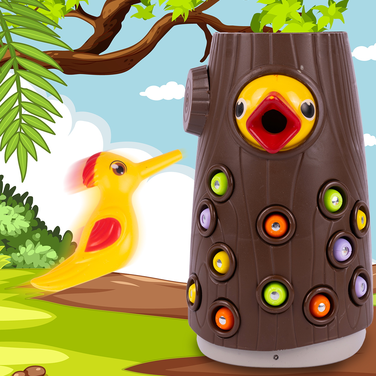 GRA RODZINNA ZRĘCZNOŚCIOWA NAKARM DZIĘCIOŁA ZŁAP ROBACZKA MAGNETYCZNA Czas rozgrywki Do 15 minut