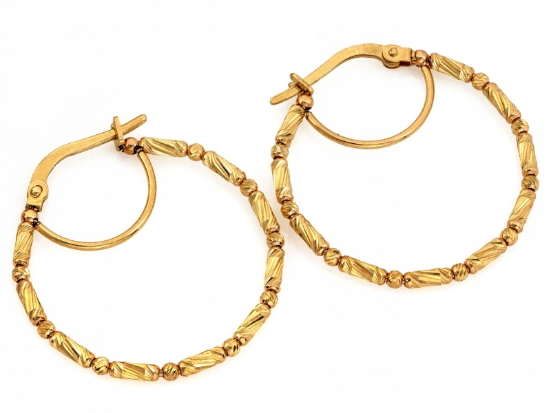 Zlaté náušnice 585 kolečka s kuličkami 2.10 g na kreolu, zajímavý vzor pro každý den