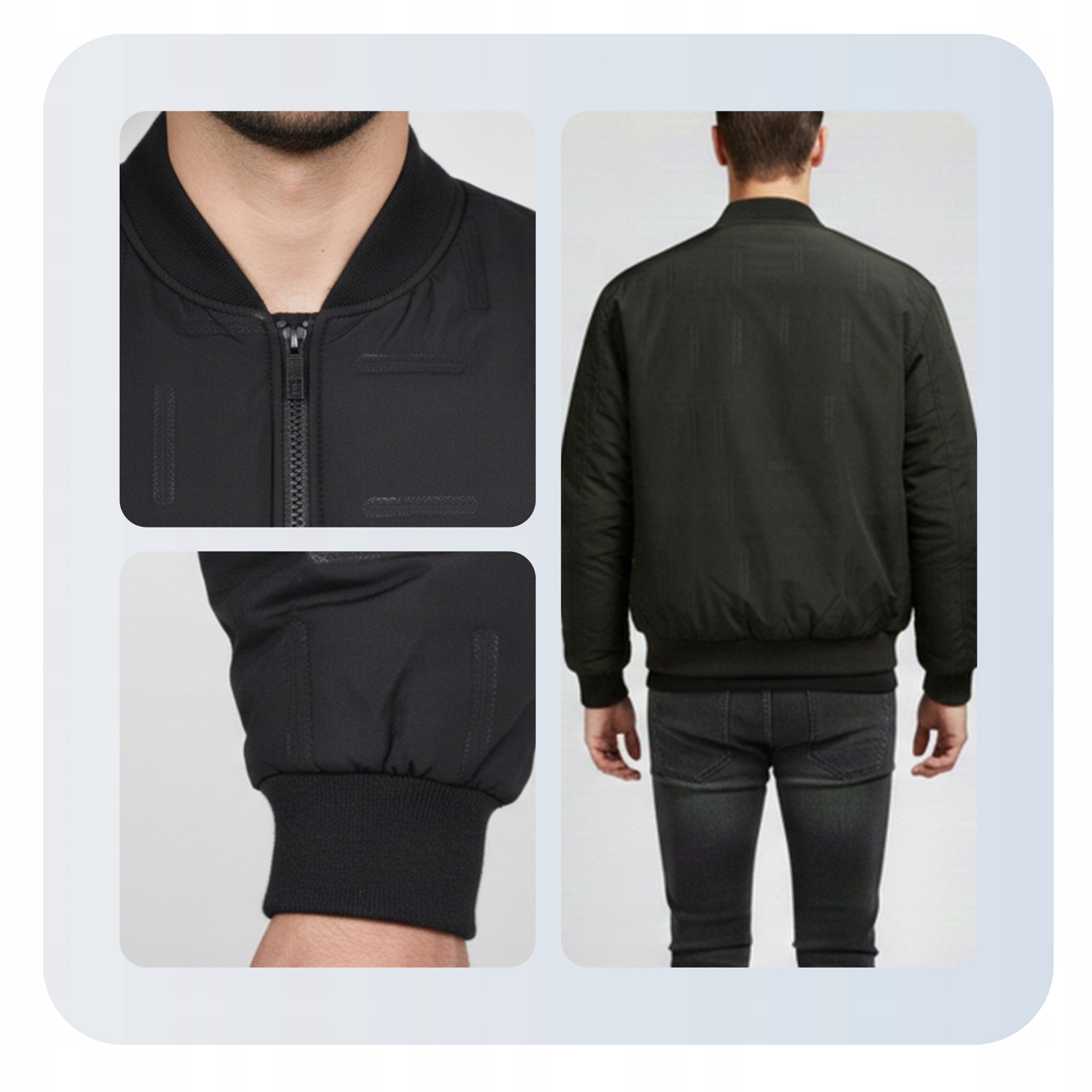 KURTKA WIOSENNA MESKA BOMBERKA LEKKA PRZEJSCIOWA CASUAL CZARNA 7708 ROZ. L Długość do bioder