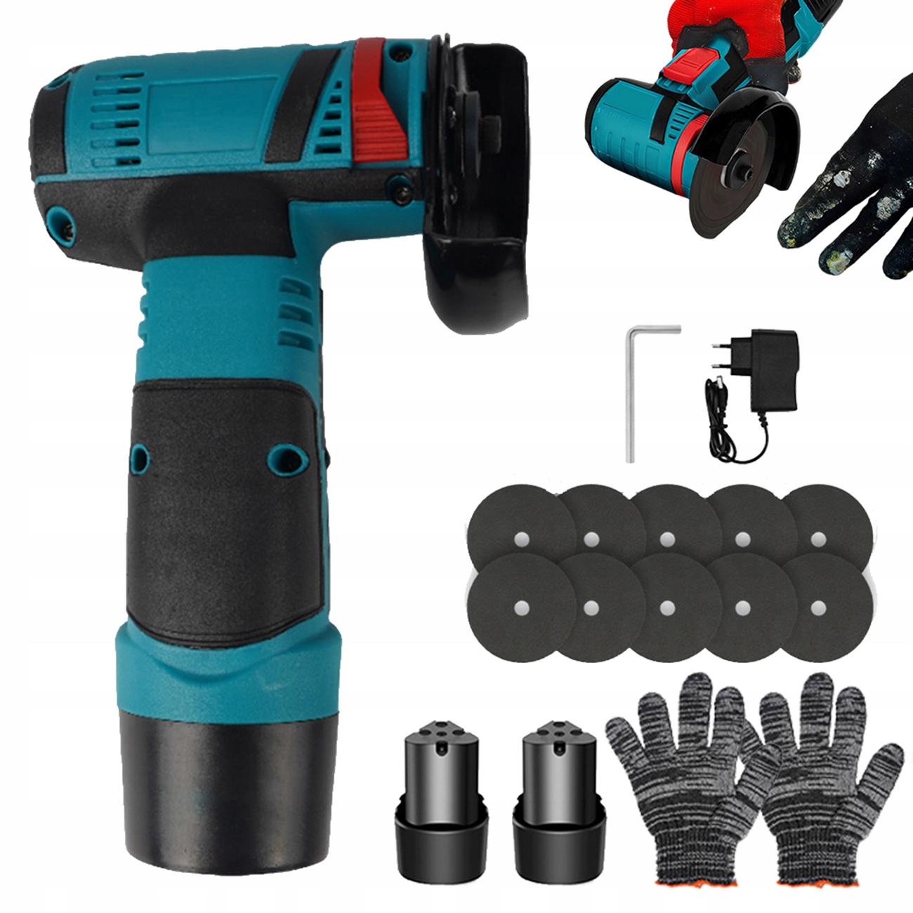 úhlová bruska akumulátorová bezkartáčová 12V 800W 2x aku 10x kotouč