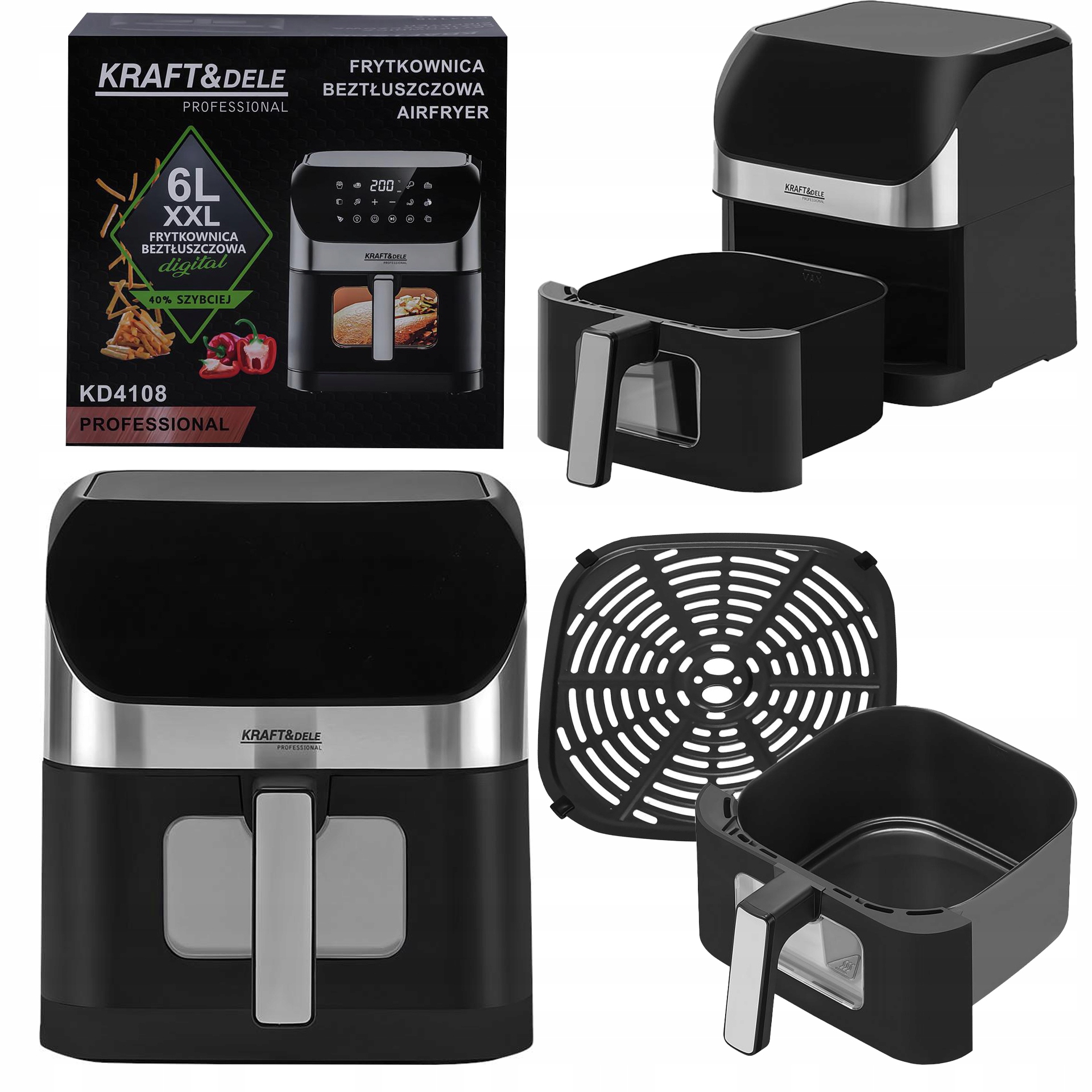 Beztuková Led fritéza Airfryer 6L 2000W XXL 10 režimů vaření