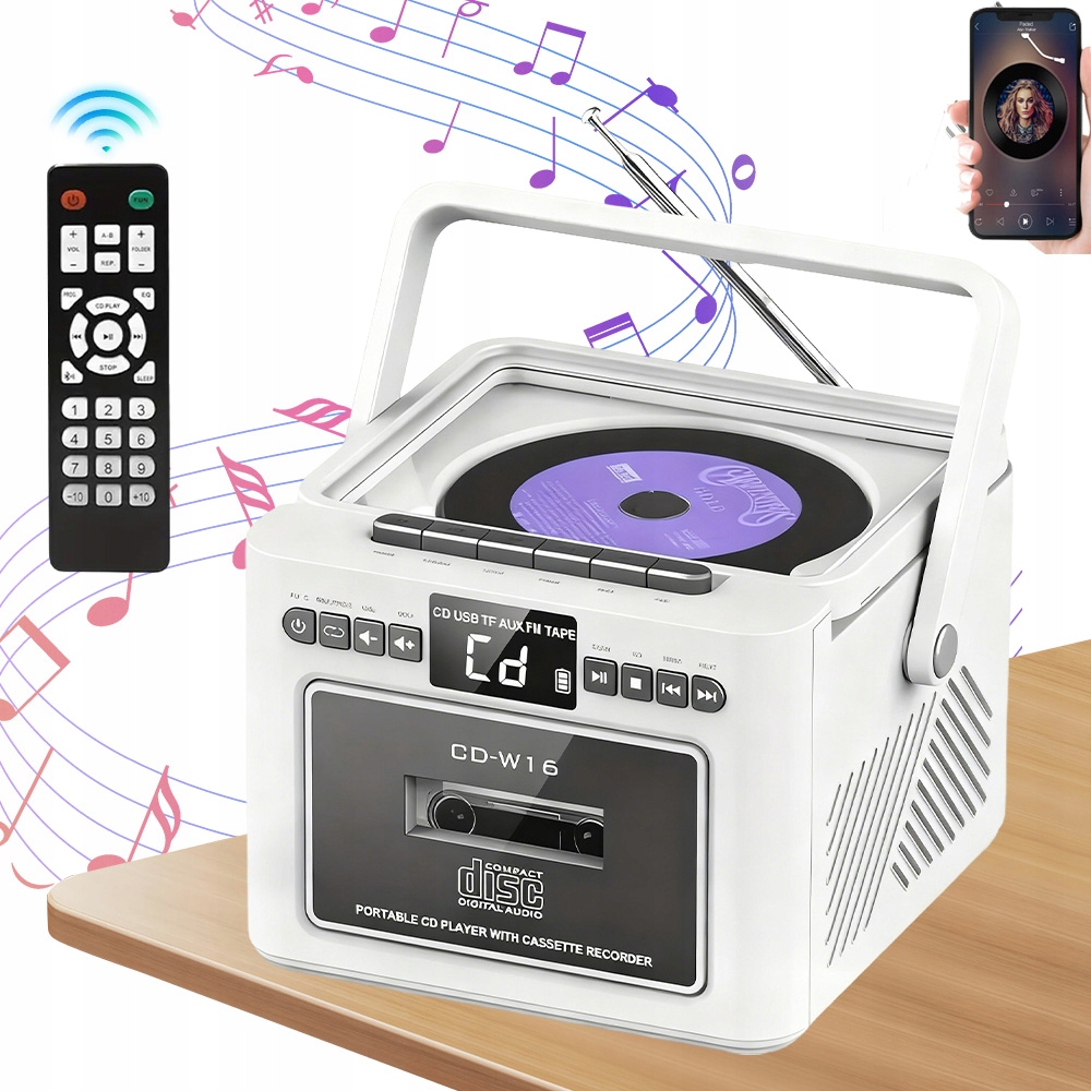 Inteligentní Přehrávač CD Reproduktor Bluetooth Fm Kazeta Led Obrazovka S Dálkovým Ovládáním