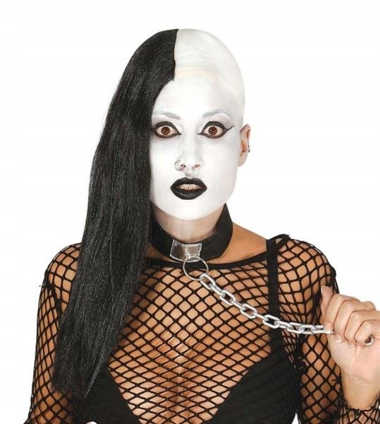 PERUKA GOTH GOTYK GOT PÓŁ ŁYSA PÓŁ DŁUGIE WŁOSY