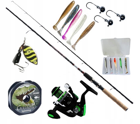 Rybářský Set Okoun Spinning Rybářský Prut Vlasec Jaxon Naviják Nástraha Mikado