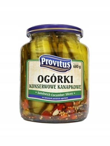 Levně Sendvičové konzervované okurky Provitus 680 g