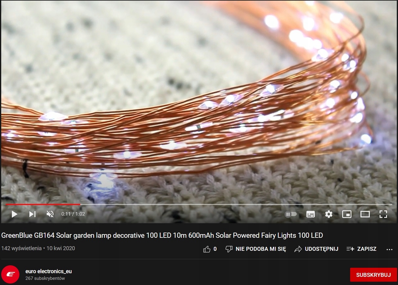 LAMPKI SOLARNE ŚWIATEŁKA OZDOBNE 100 LED 10m Kolor lampek biały