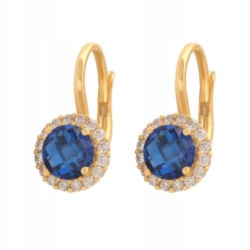 Náušnice zlaté 585 s kulatým kamenem v barvě safíru jako dárek 14k