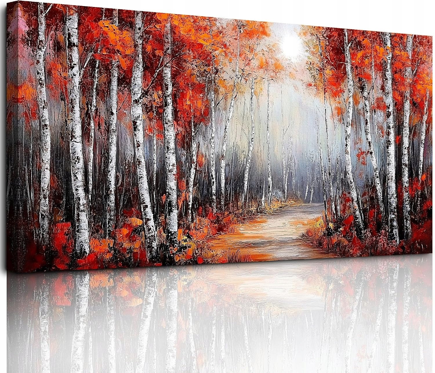 Obraz na plátne XXL 146×73 cm jesenný brezový les, červeno-oranžový