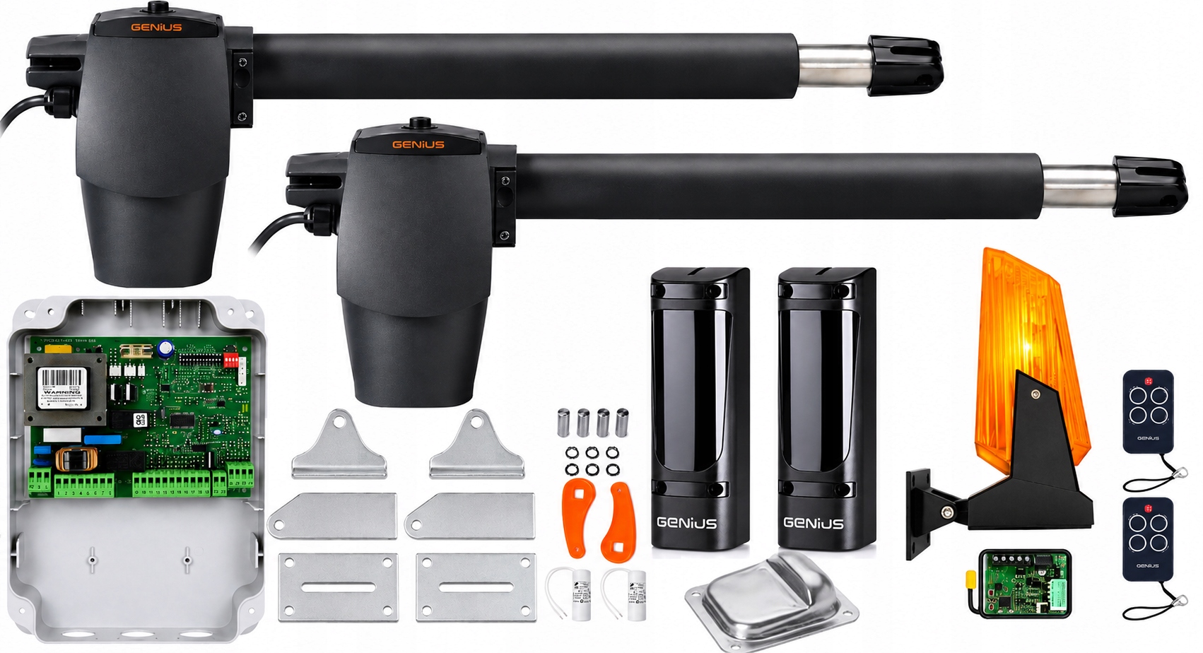 Pohon pro dvoukřídlou bránu Genius G-bat 300-2x dálkové ovládání, foto, lampa, stopky