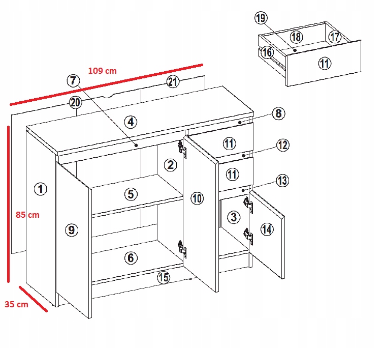 KOMODA SZAFKA WIOLETTA 3D2S 110CM BIAŁA MAT MAFMEBLE Kolekcja WIOLETTA