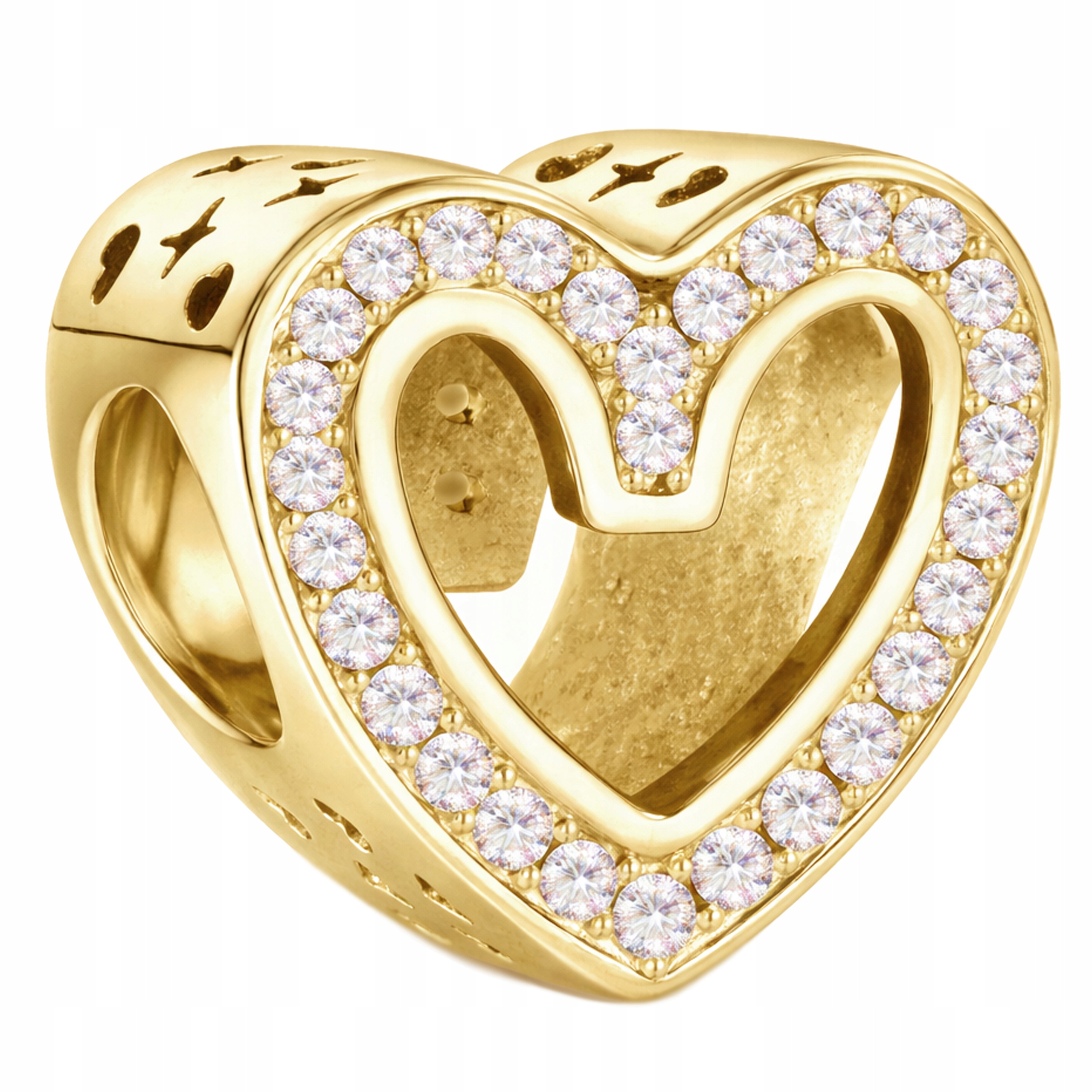 Zlatý Charms Lesklé ažurové srdce se zirkony Srdíčko Stříbro 925