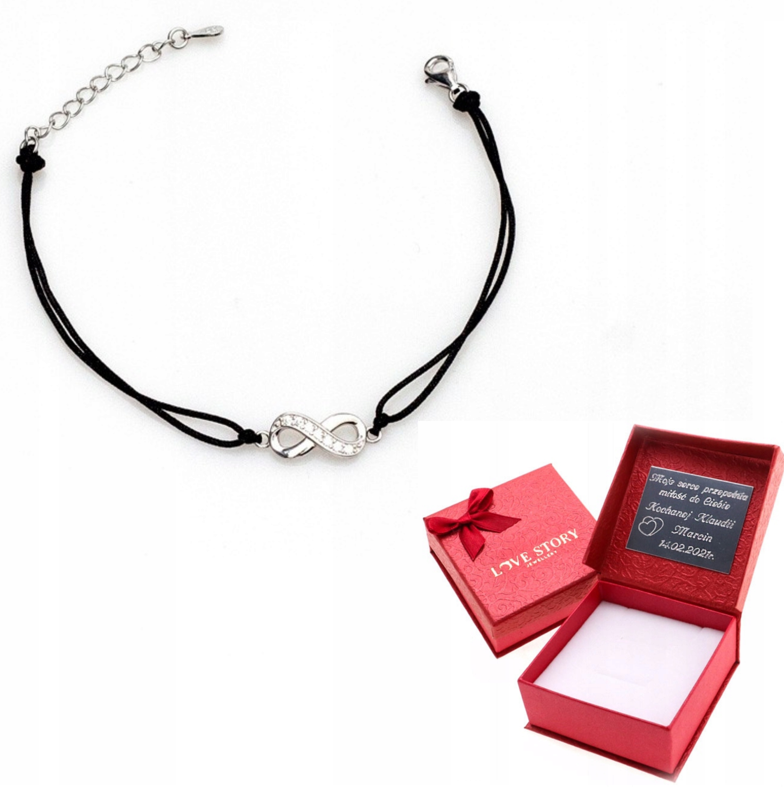 

Bransoletka srebrna z czarnym sznureczkiem nieskoń