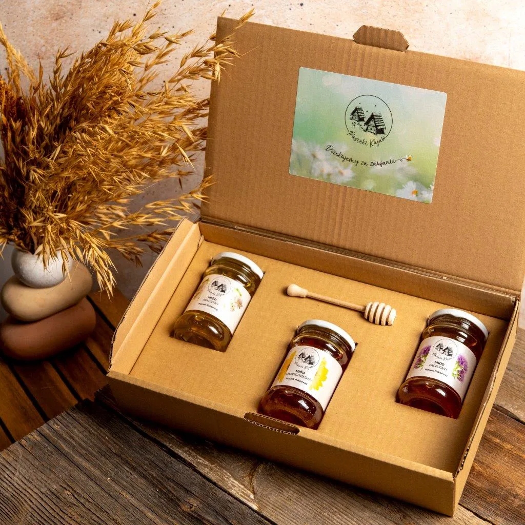 Zestaw prezentowy miodów k.wkładka 3x 400g akacjowy, lipowy i wrzosowy