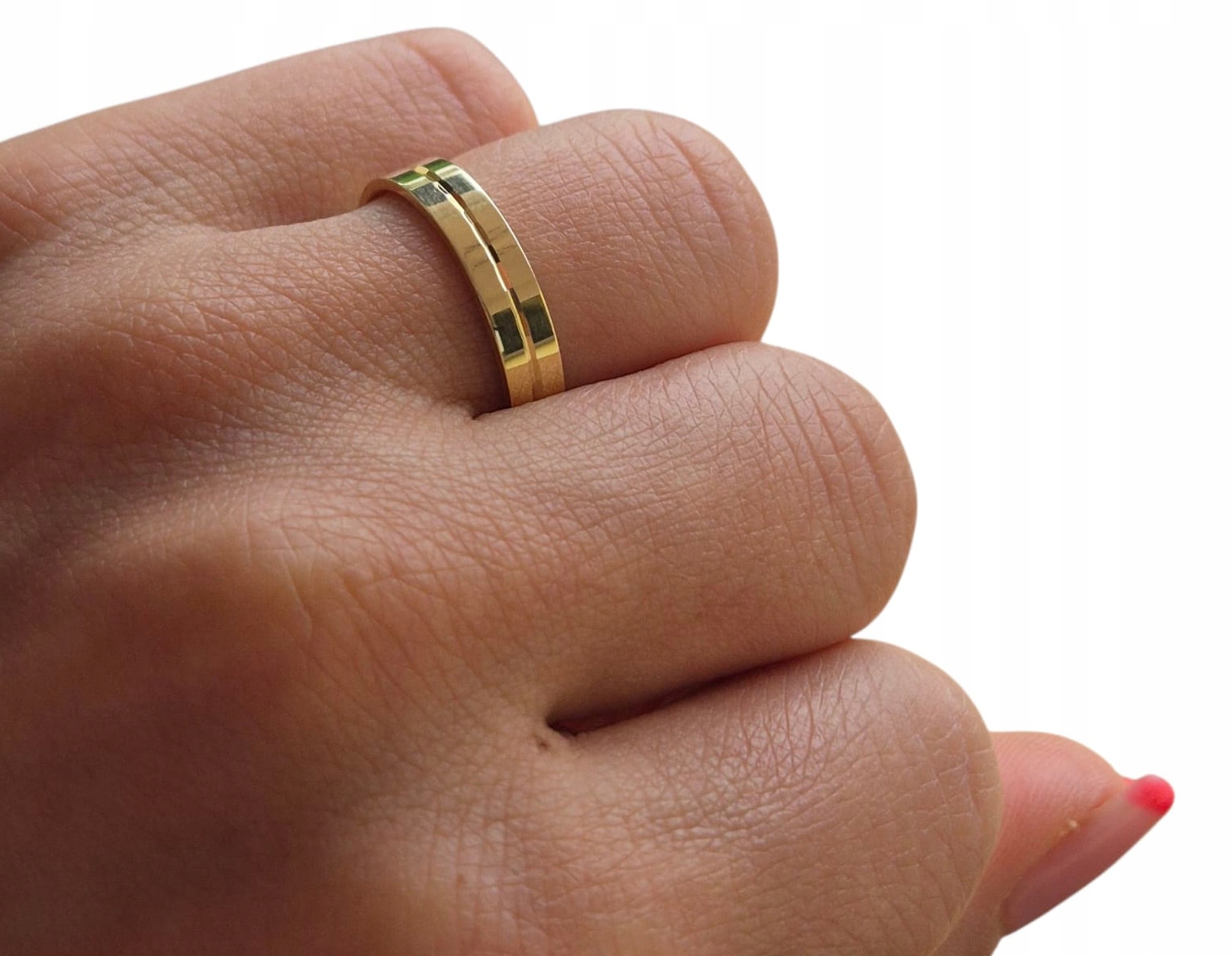 Stříbrný Pozlacený Dámský Snubní Prsten Zlatý Gravírování 4 MM Svatební Hostina 925