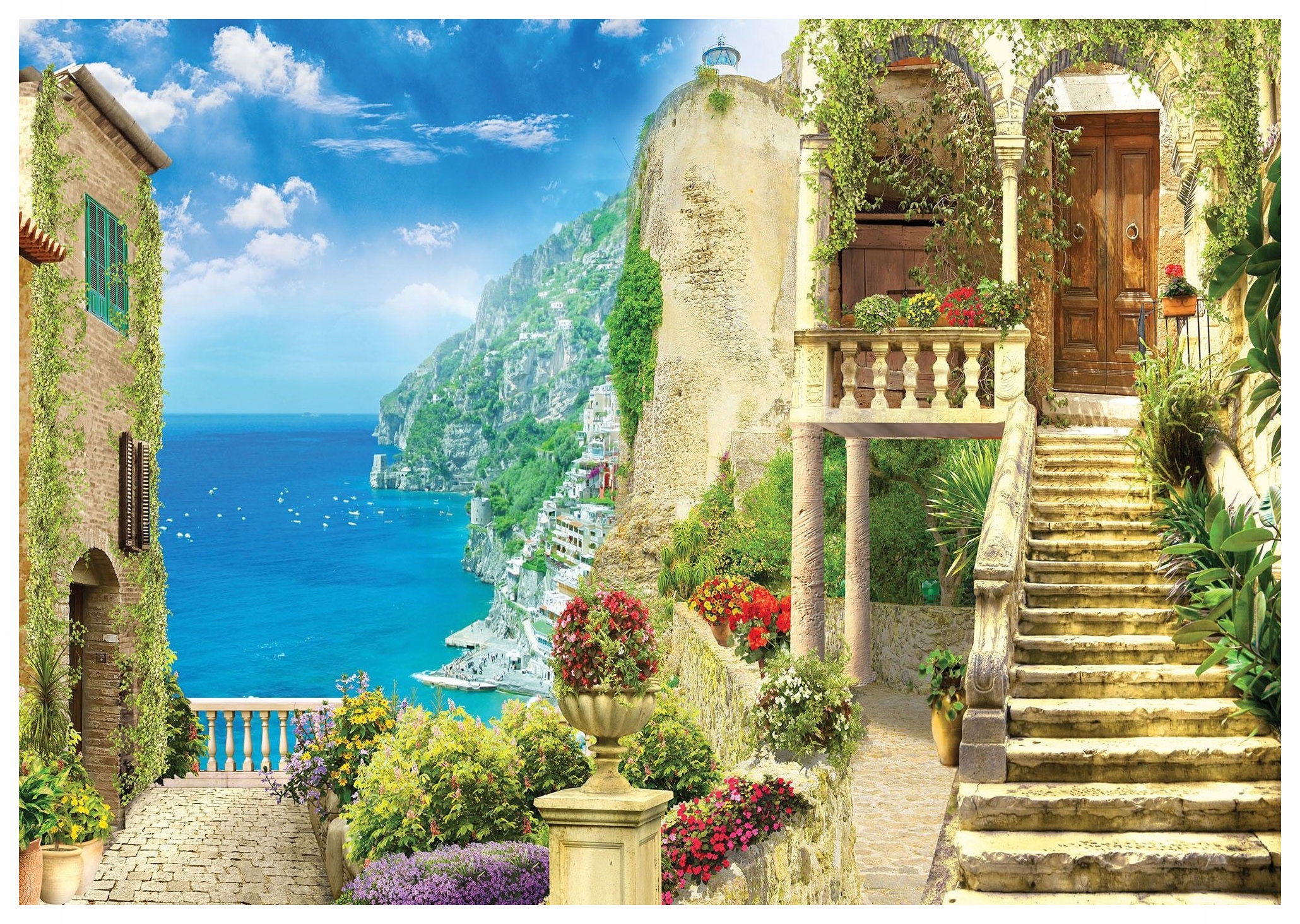 Fototapeta vlies Stredomorský raj Kvety More Balkón 350x250 lepidlo