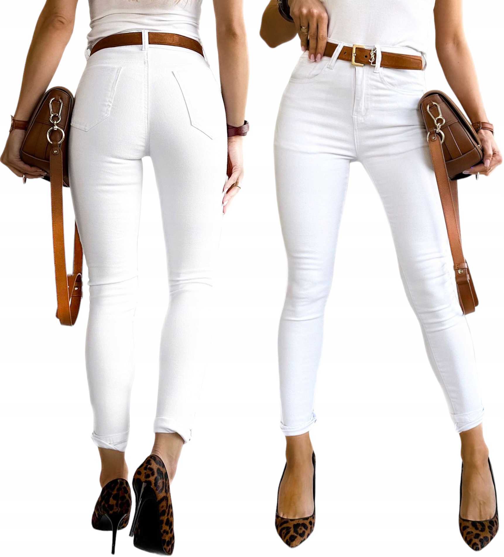 Spodnie Jeansy damskie skinny rurki wysoki stan klasyczne białe