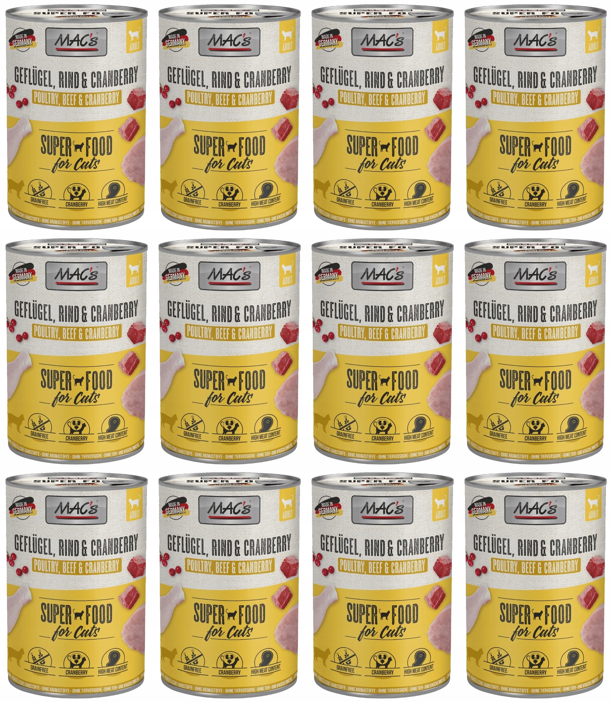 MAC's Cat Drůbež, Hovězí a Brusinky 12 x 400 g