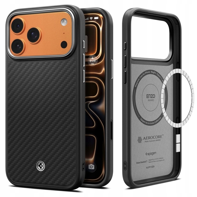 Spigen Enzo Aramid T Mag MagSafe – puzdro pre iPhone 17 Pro (Black/Silver)