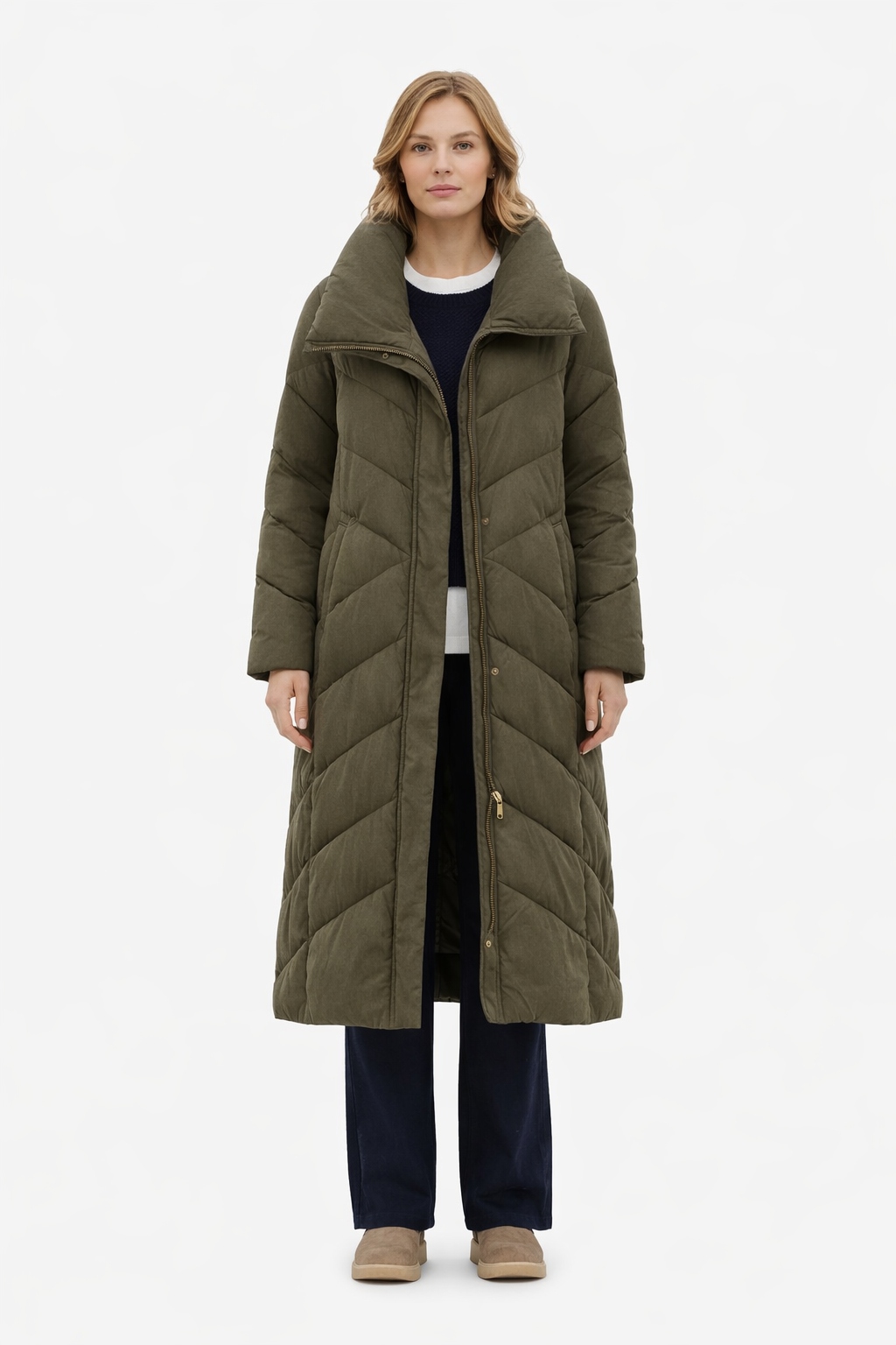 Prošívaná Bunda S Kapucí V Barvě Khaki L 1I3A