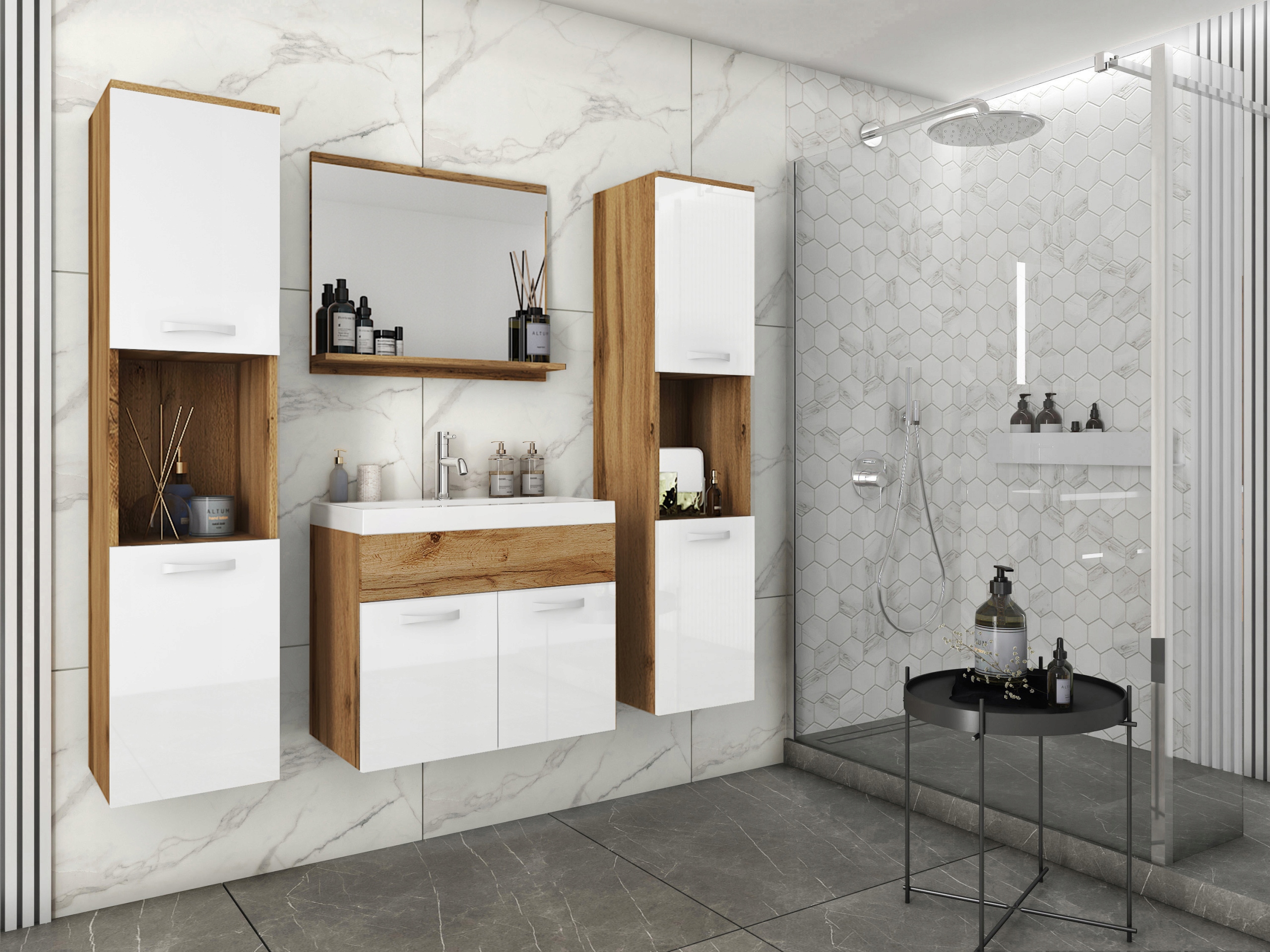 Zestaw mebli łazienkowych MILANO XL, szafka, lustro, umywalka