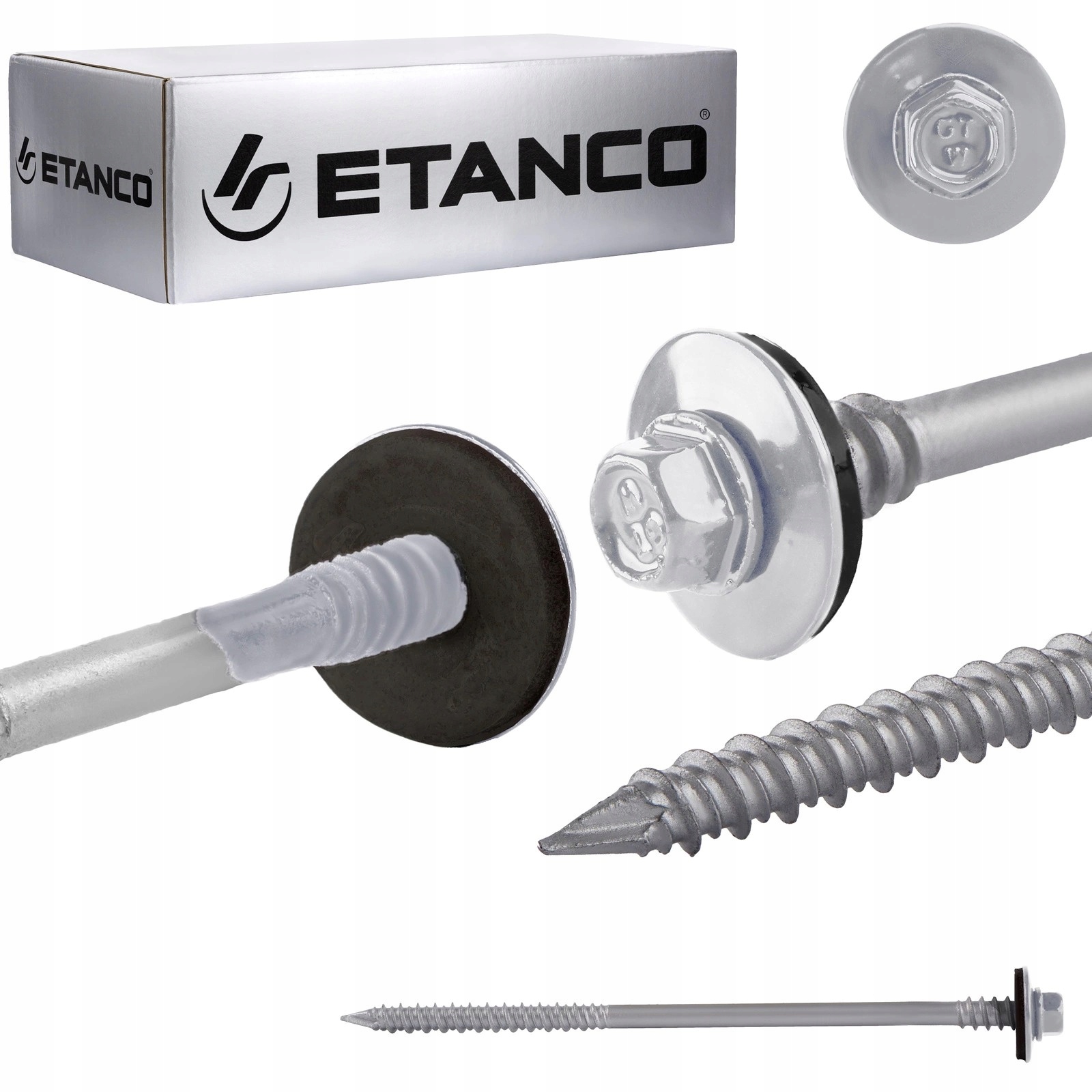 Skrutky ETANCO6,4/7,0x160 mm do sendvičových panelov, betónu, dreva RAL9006 100ks