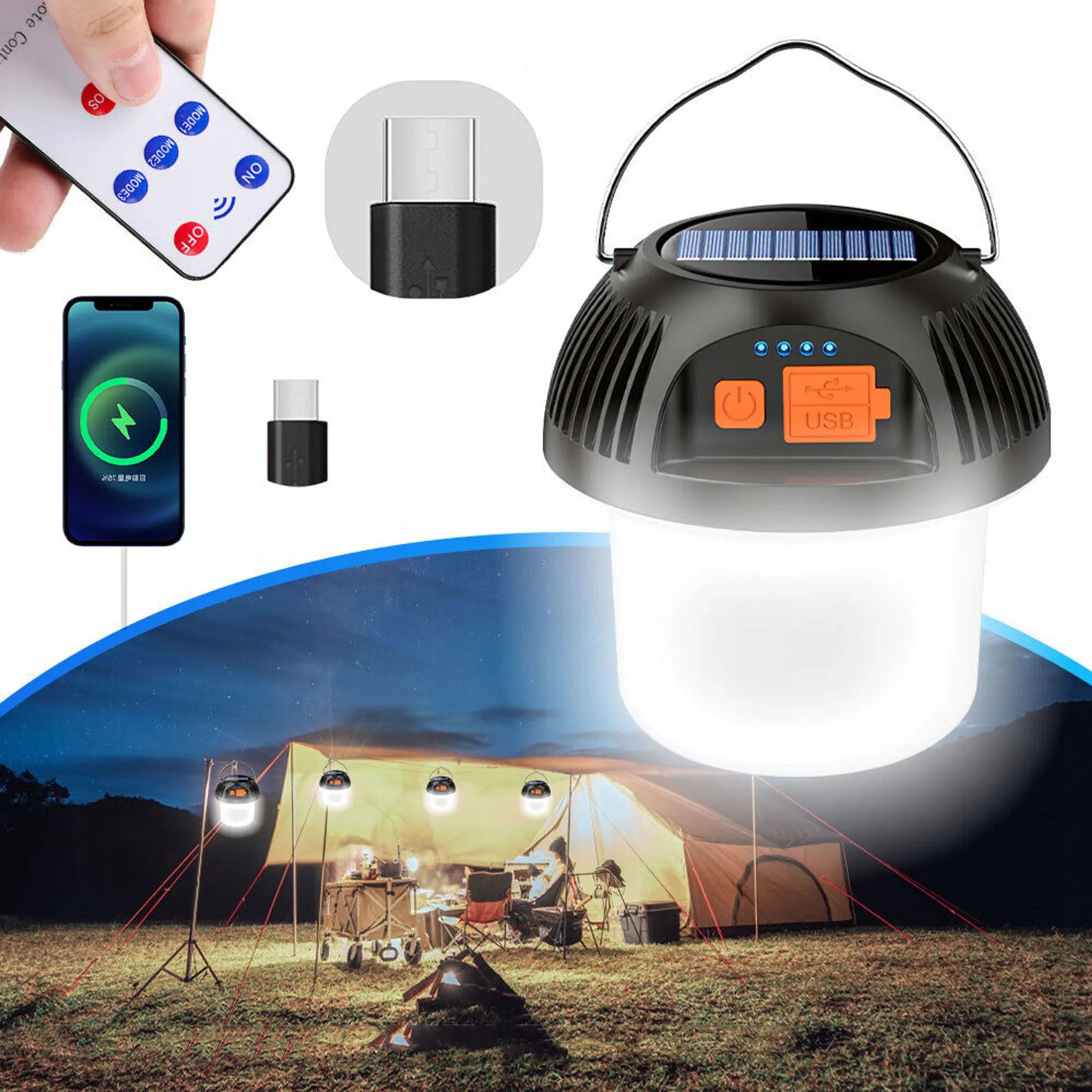 LAMPA ŚWIATŁA SOLARNA POWERBANK TURYSTYCZNA 3TRYBY Rodzaj akumulatorowa