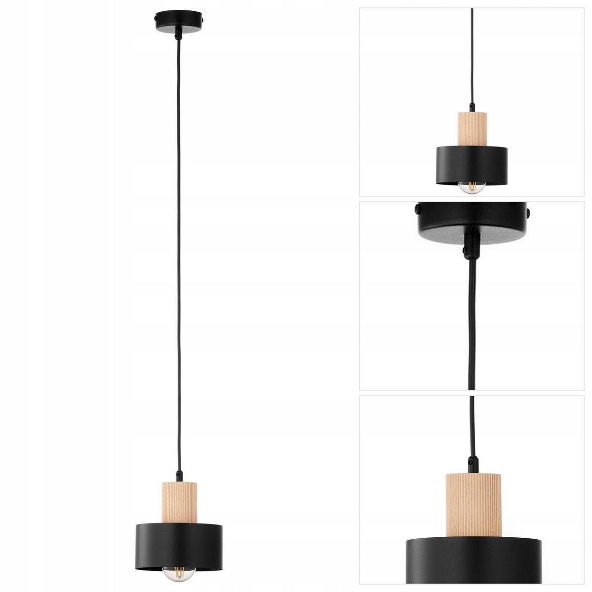 Závěsná lampa Rif Wood černá, měkké světlo v jídelně Sigma Lighting