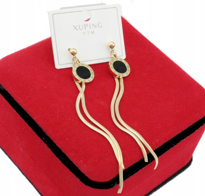 KOLCZYKI ZŁOTE STAL CHIRURGICZNA ŻMIJKI DŁUGIE CZARNE OCZKO 9 cm Rodzaj zapięcia sztyft