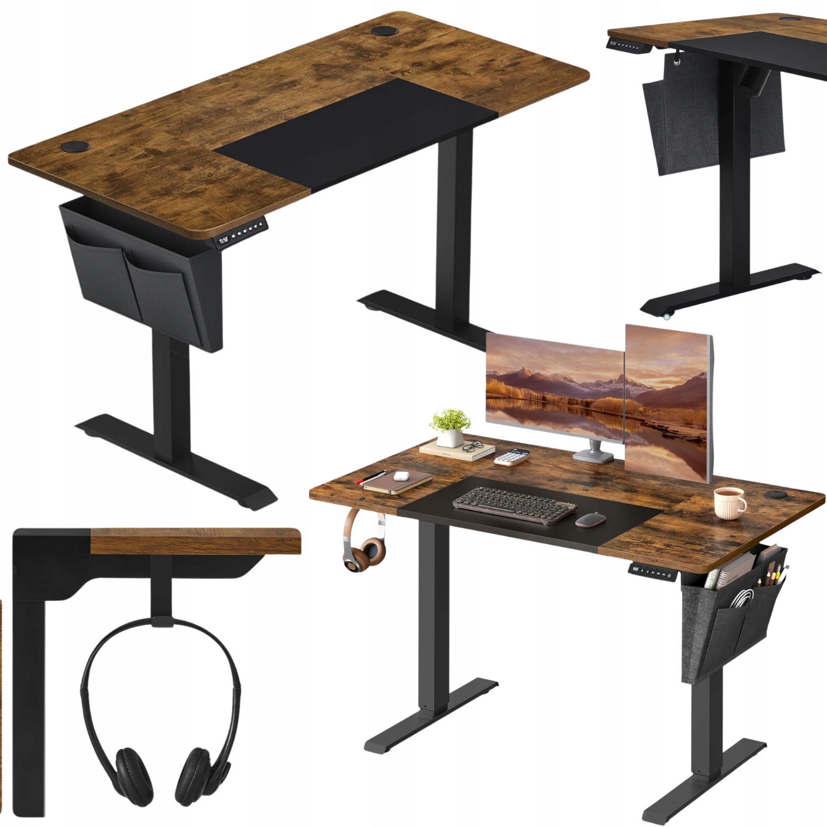 Elektrický nastaviteľný písací stôl 72-120 cm Loft Taška Háčiky do kancelárie pre učenie sa