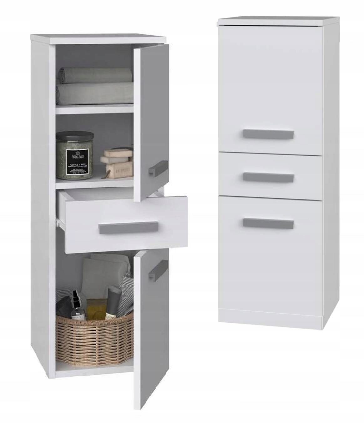 SZAFKA ŁAZIENKOWA REGAŁ PÓŁKI SZUFLADA SŁUPEK 30cm BIAŁY MAT