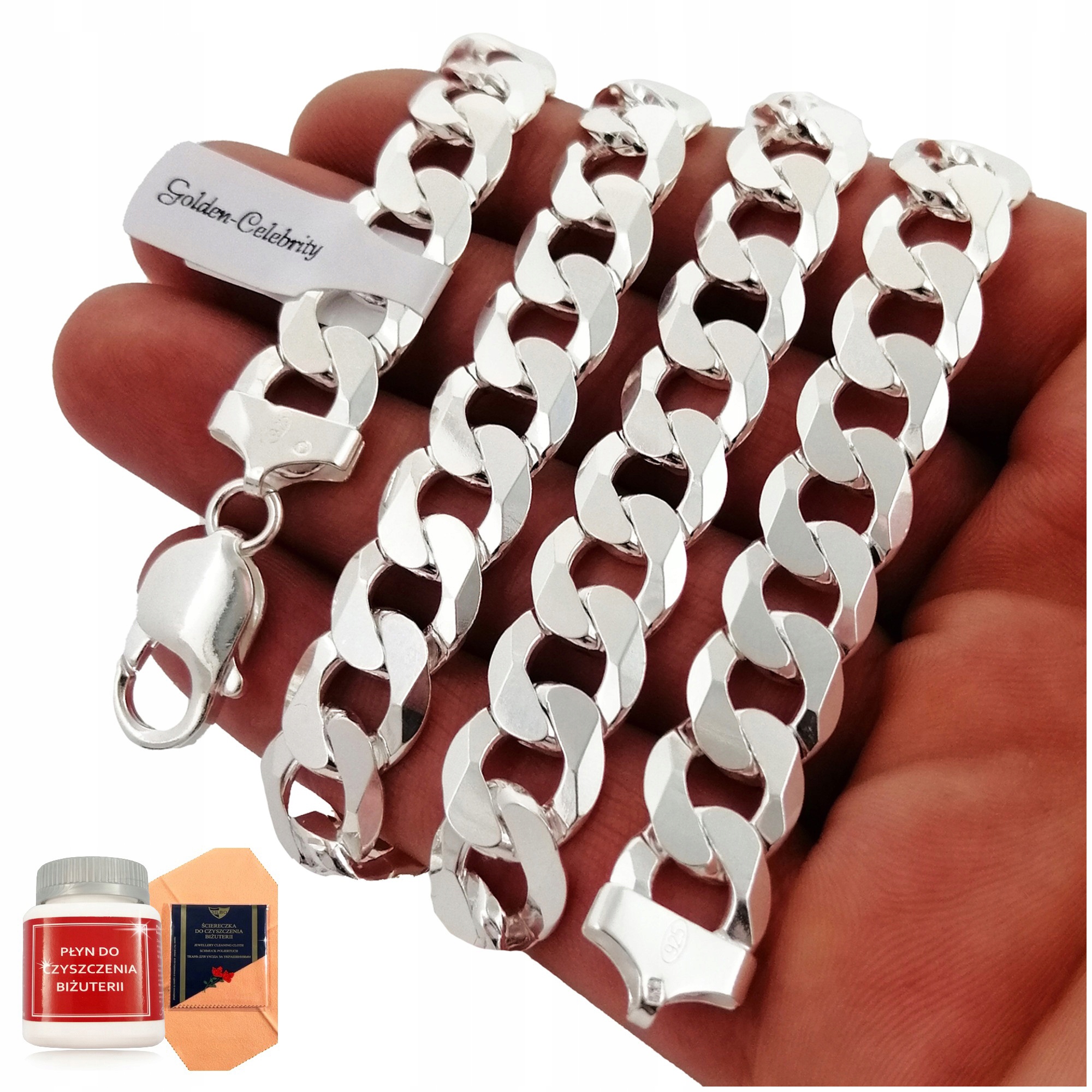 Srebrny Gruby Łańcuch Męski 925 Pancerka 12MM Potężny Szeroki Gratisy