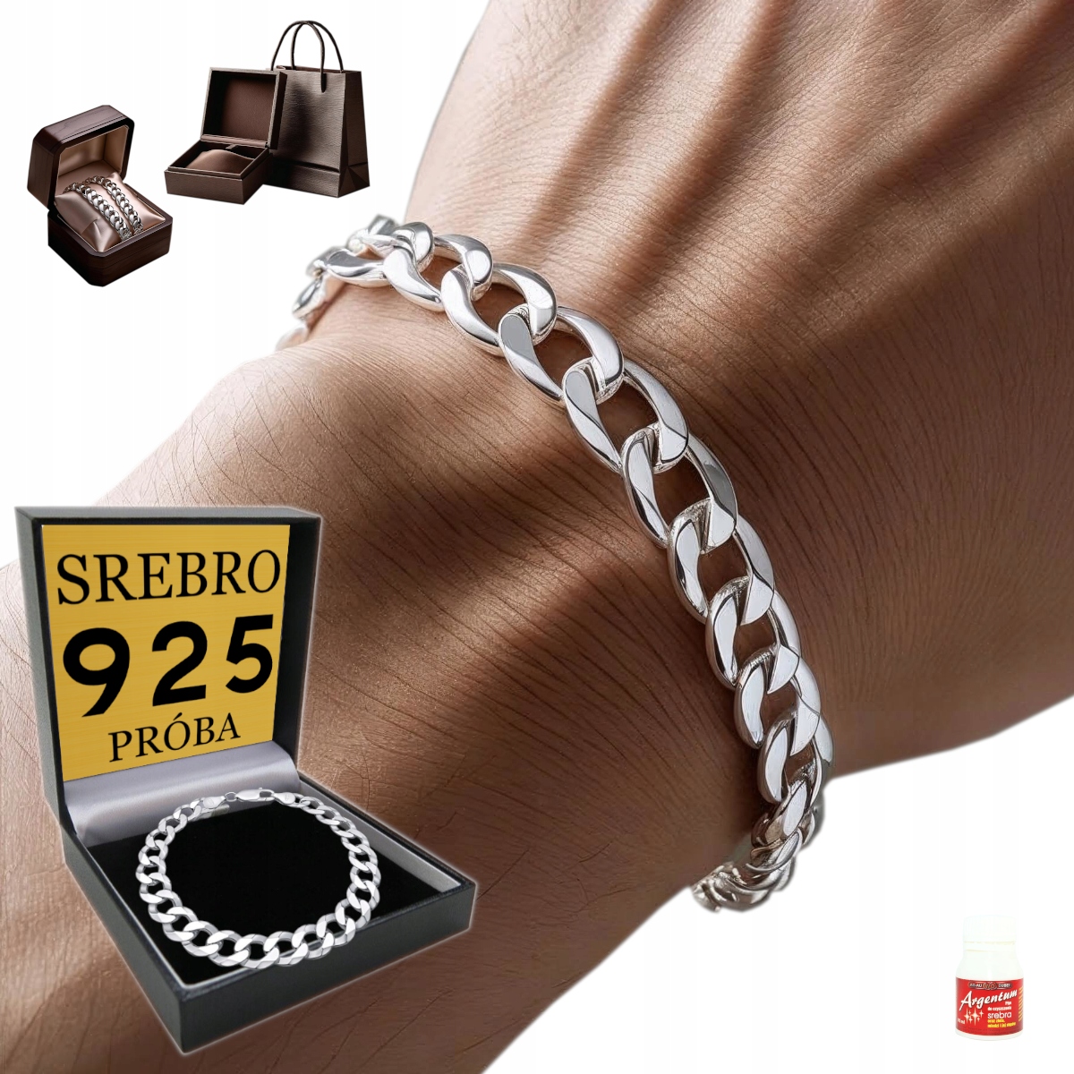 Stříbrný Pánský Náramek Stříbro 925 Plný jako Dárek Náramek Elegantní