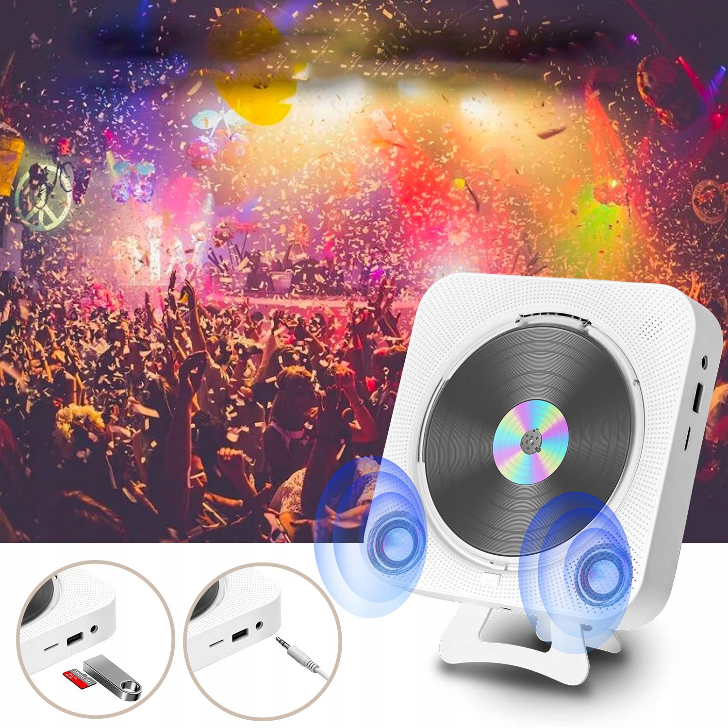 ODTWARZACZ CD GŁOŚNIK BLUETOOTH 5.1 RADIO FM PRZENOŚNY Kolor biały