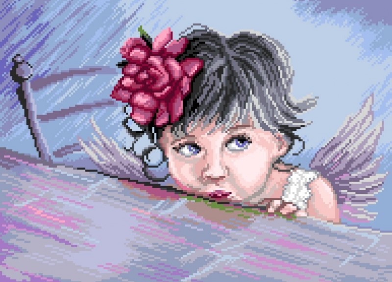 Výšivka křížová sada kanva+mulina+jehly+vzor, holčička (7139) 44x32cm