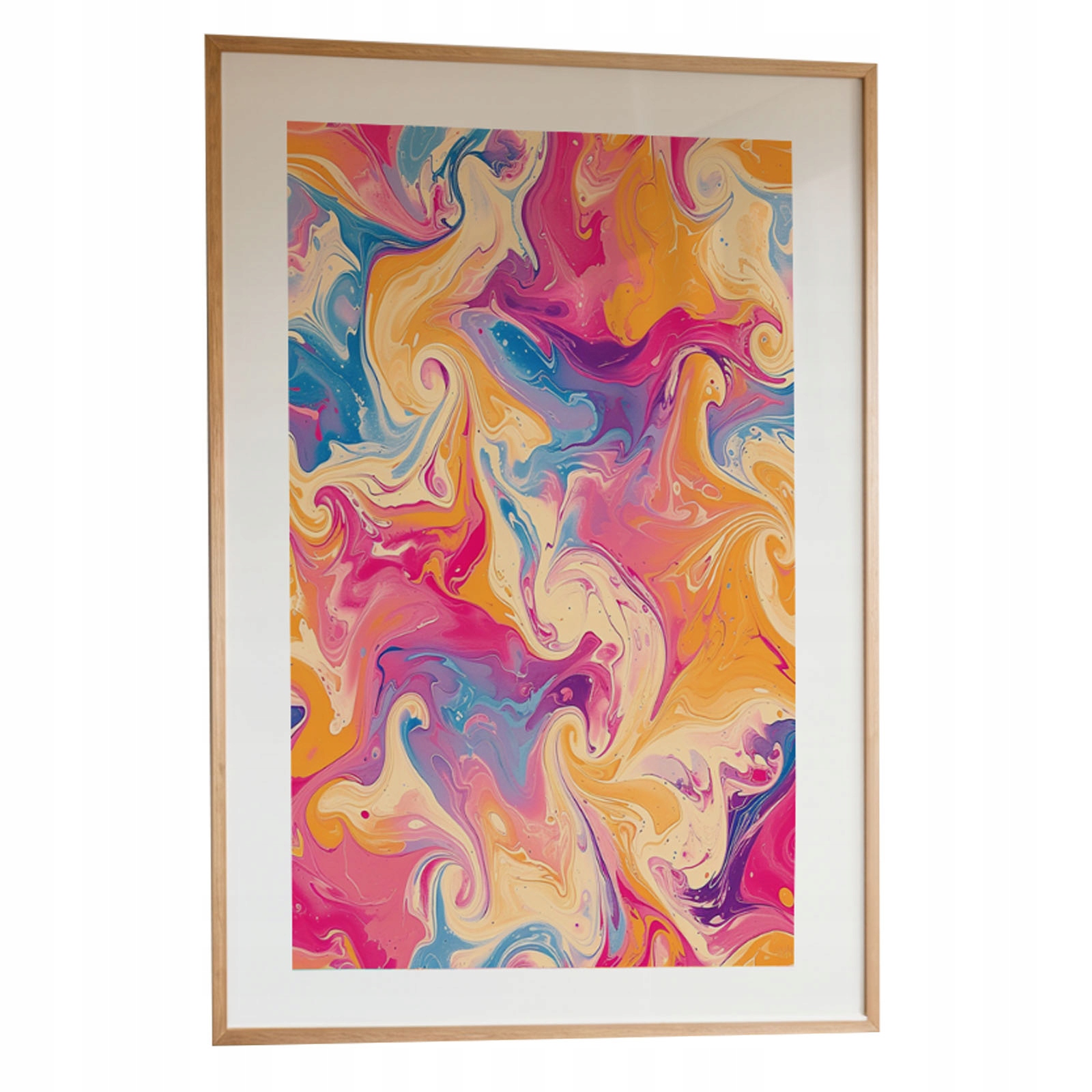 Abstraktní barevný mramorový obraz A3 Plakát Rámeček Dřevěný 30x42 cm