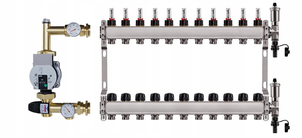 Rozdělovač pro podlahu 11 sekcí nerezový pro vytápění Čerpadlo Wilo