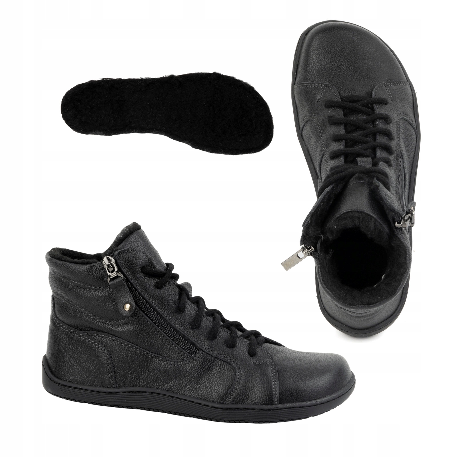 Dámské Barefoot kožené zimní boty s šněrovacím zipem 1261GRO černé 36