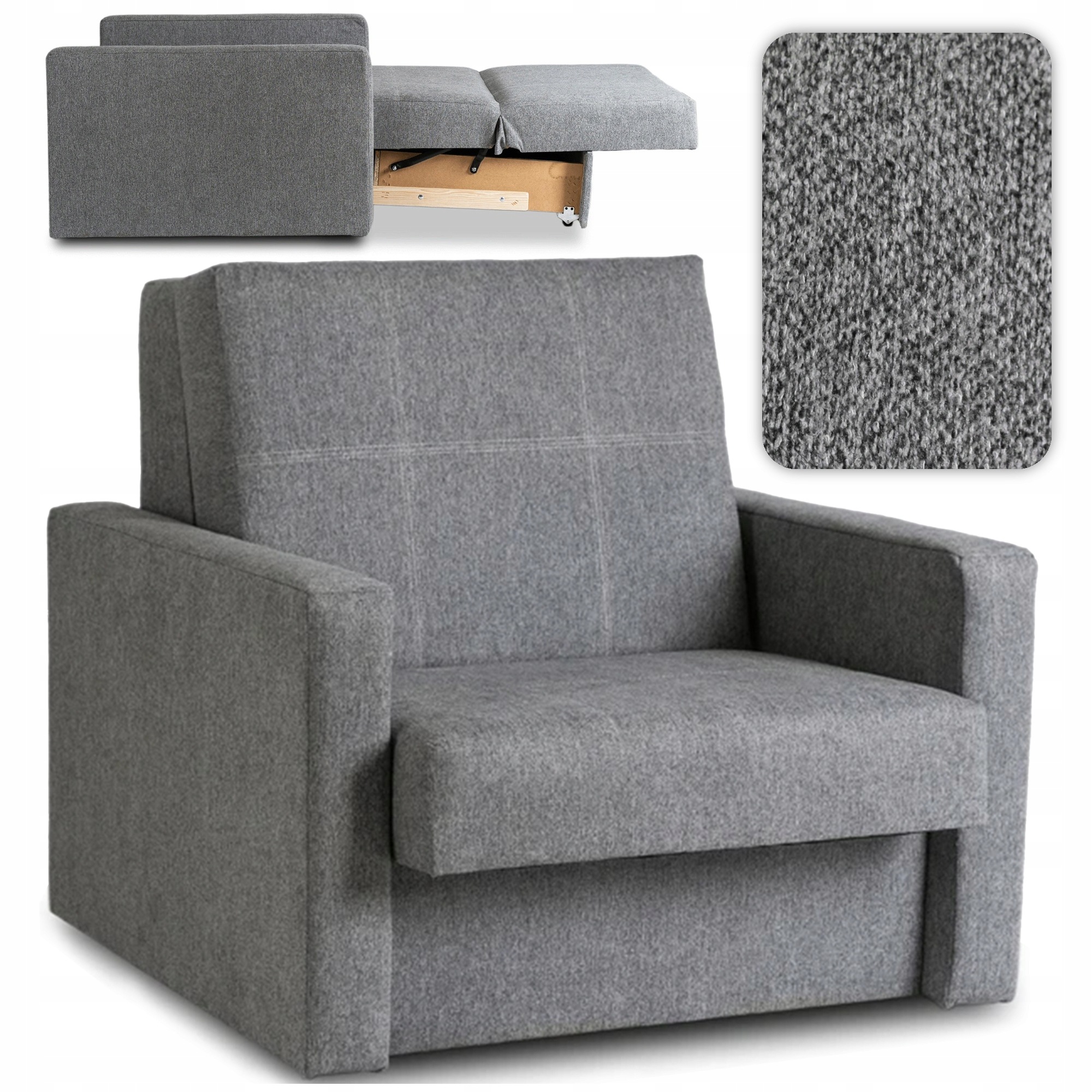 Amerykanka Fotel Rozkładany Sofa Do Spania Wypoczynkowy Tkanina Szary Milan