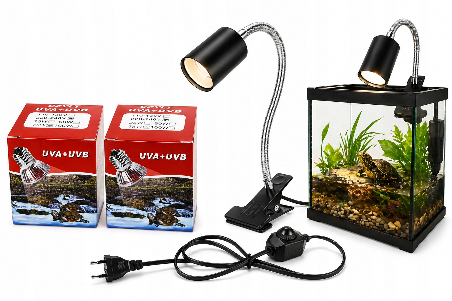Topná Lampa Pro Želvu Do Terária Regulace Držák 2x75W Sada