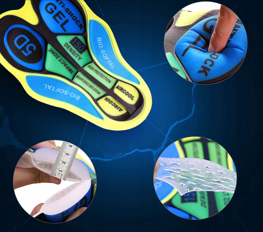 SPODENKI ROWEROWE Z WKŁADKĄ ŻELOWĄ 5D szorty KOLARSKIE NA ROWER SPORTOWE XL Kolor czarny